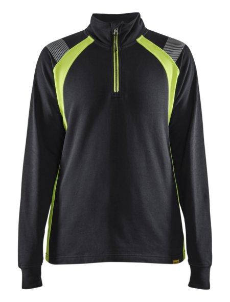 Blåkläder Dames Sweatshirt halve rits Visible 34031158 Zwart/High-Vis Geel