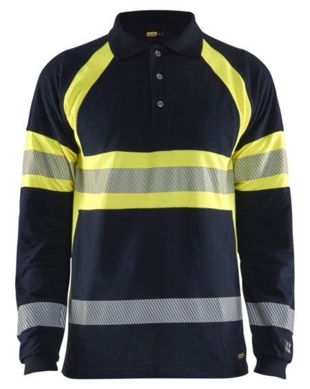 Blåkläder Multinorm piqué polo lange mouw 34381726 Marine/High-Vis Geel