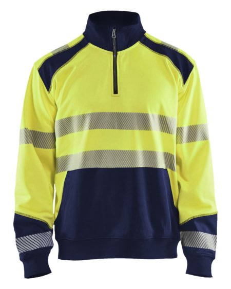 Blåkläder Sweatshirt halve rits High-Vis 35562528 High-Vis Geel/Marineblauw